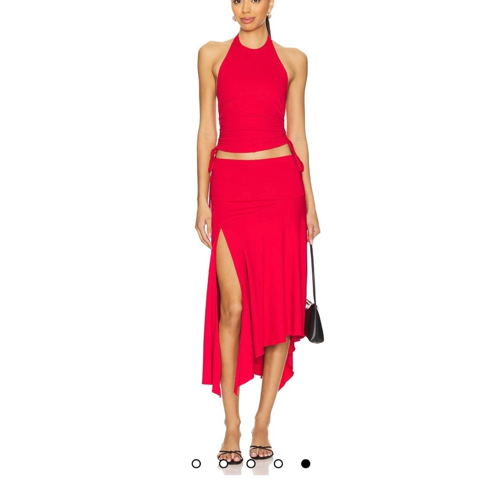 REVOLVE MIDI skirt & cammie halter top in red. XS